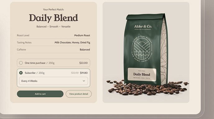 Taufiq Anshori for Nucleus UI — Coffee Roastery E-commerce UI Kit: Quiz Flow, Custom Order Page — финал