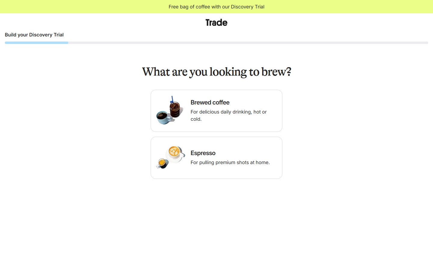 Trade Coffee — Build your Discovery Trial — первый шаг
