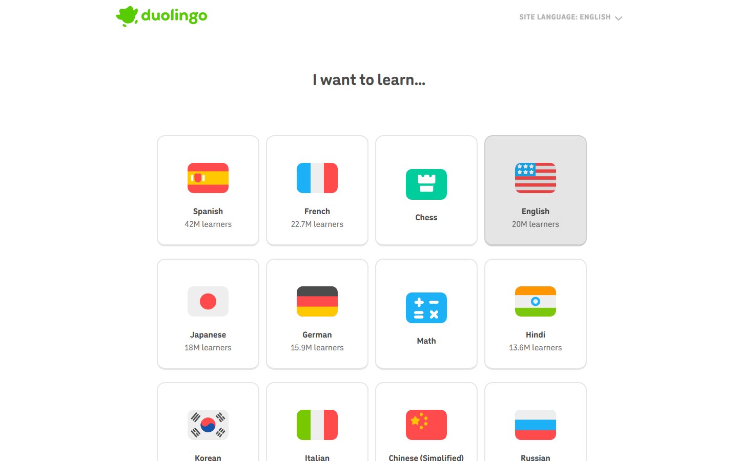 Duolingo — "Get started" onboarding quiz — первый шаг
