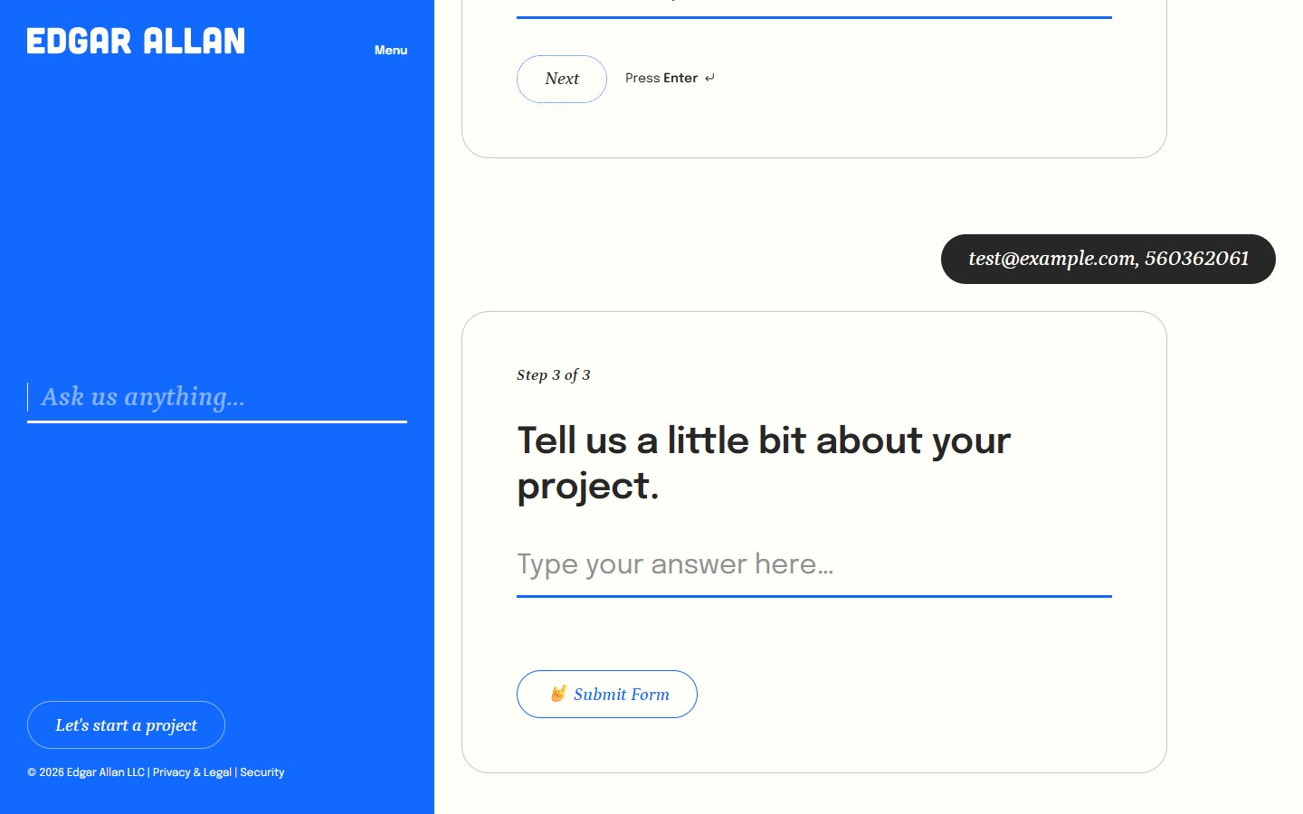 Edgar Allan — Let's start a project — финал · итог скрыт за формой