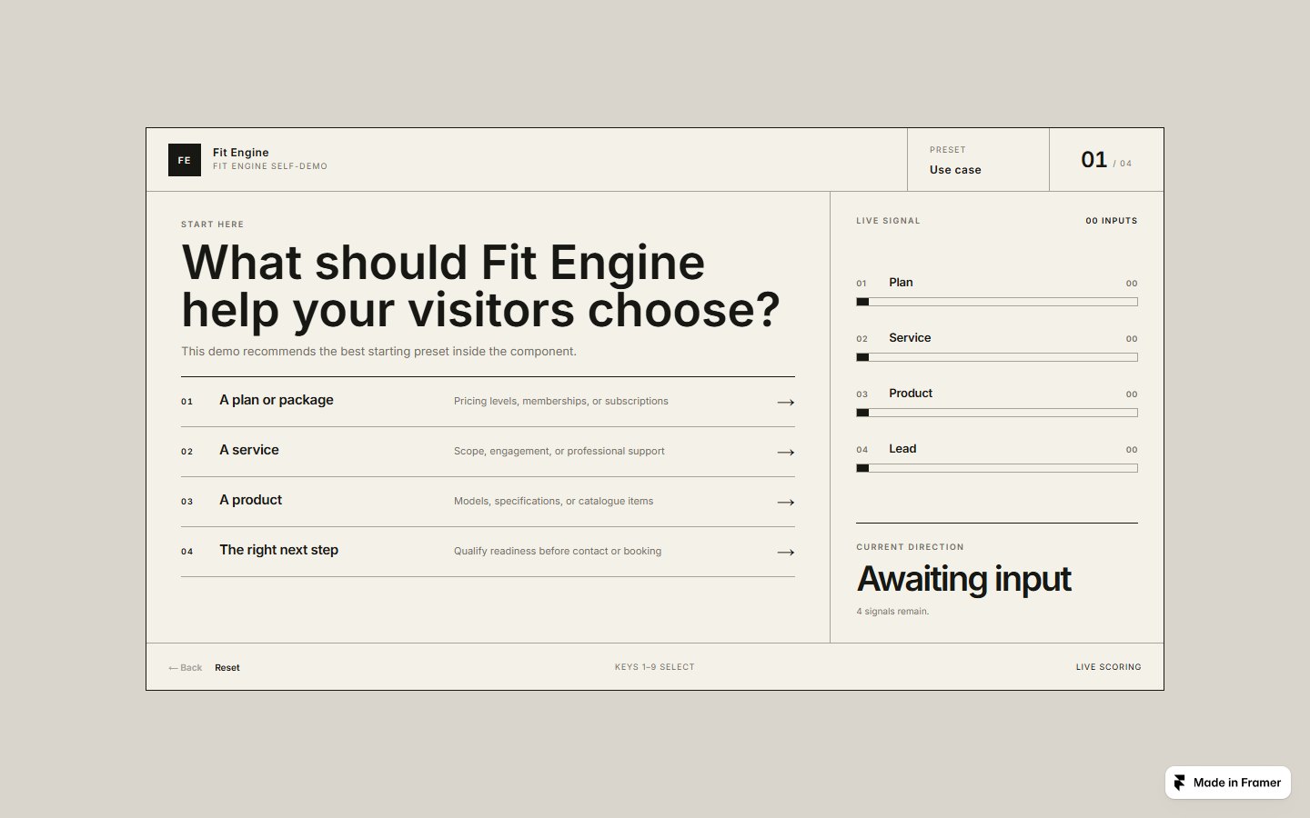 Fit Engine self-demo (by Solve Kit) — preview — первый шаг