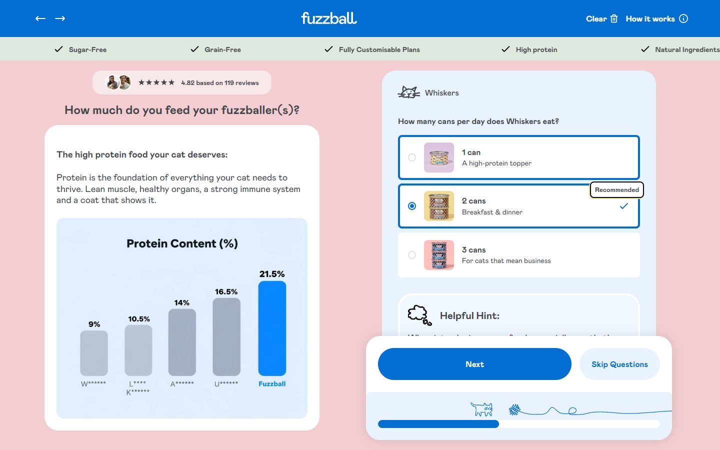 Fuzzball — Take the Quiz (cat food plan builder) — середина