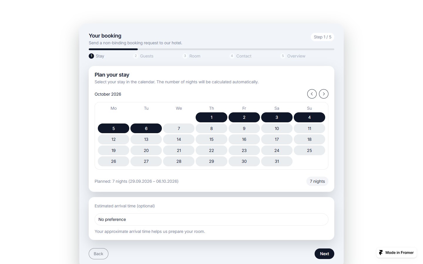 Hotel Booking Wizard (by levindbr) — preview — первый шаг