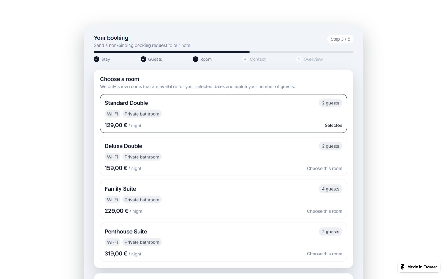 Hotel Booking Wizard (by levindbr) — preview — середина