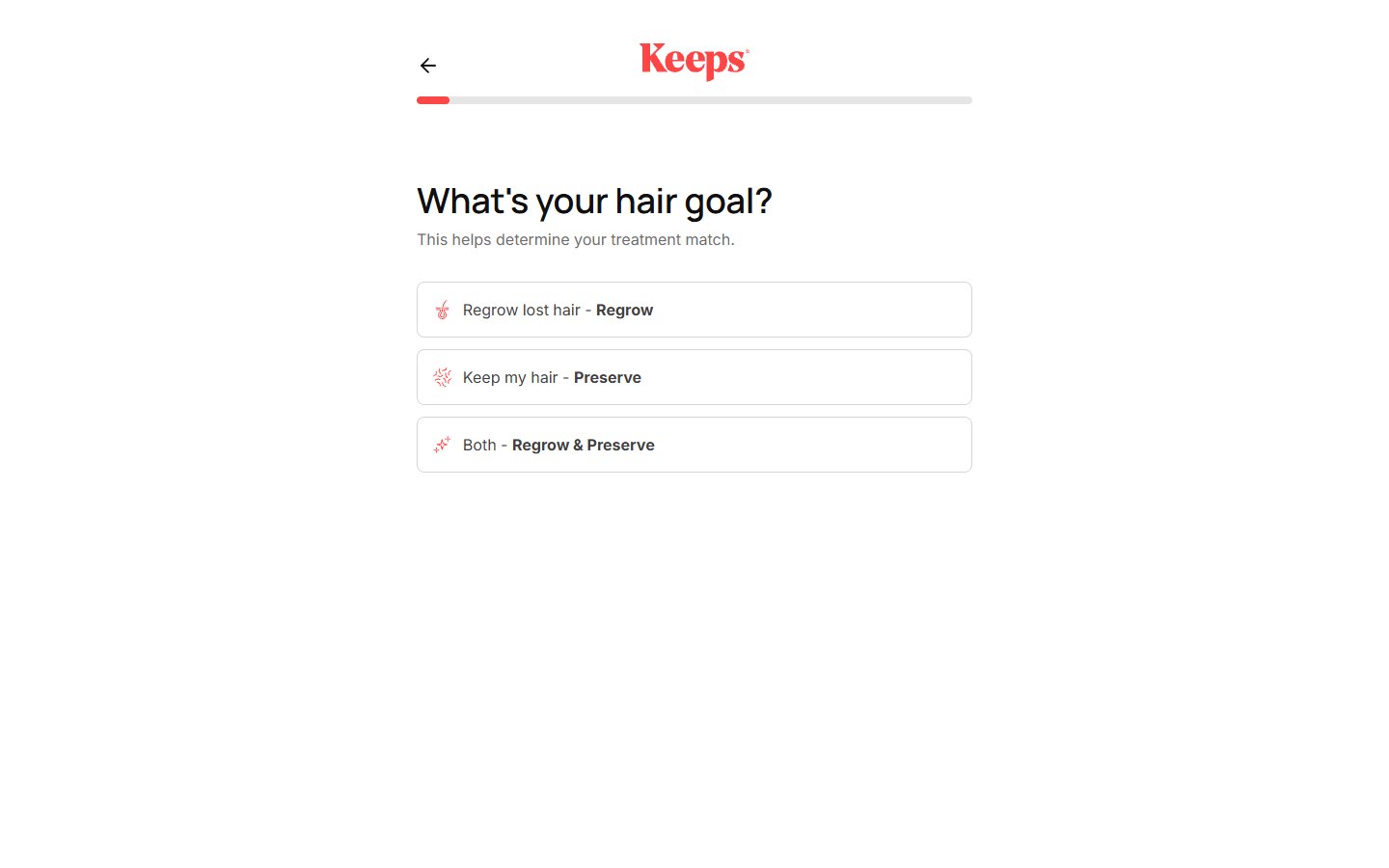 Keeps — Hair Loss Assessment Quiz — первый шаг
