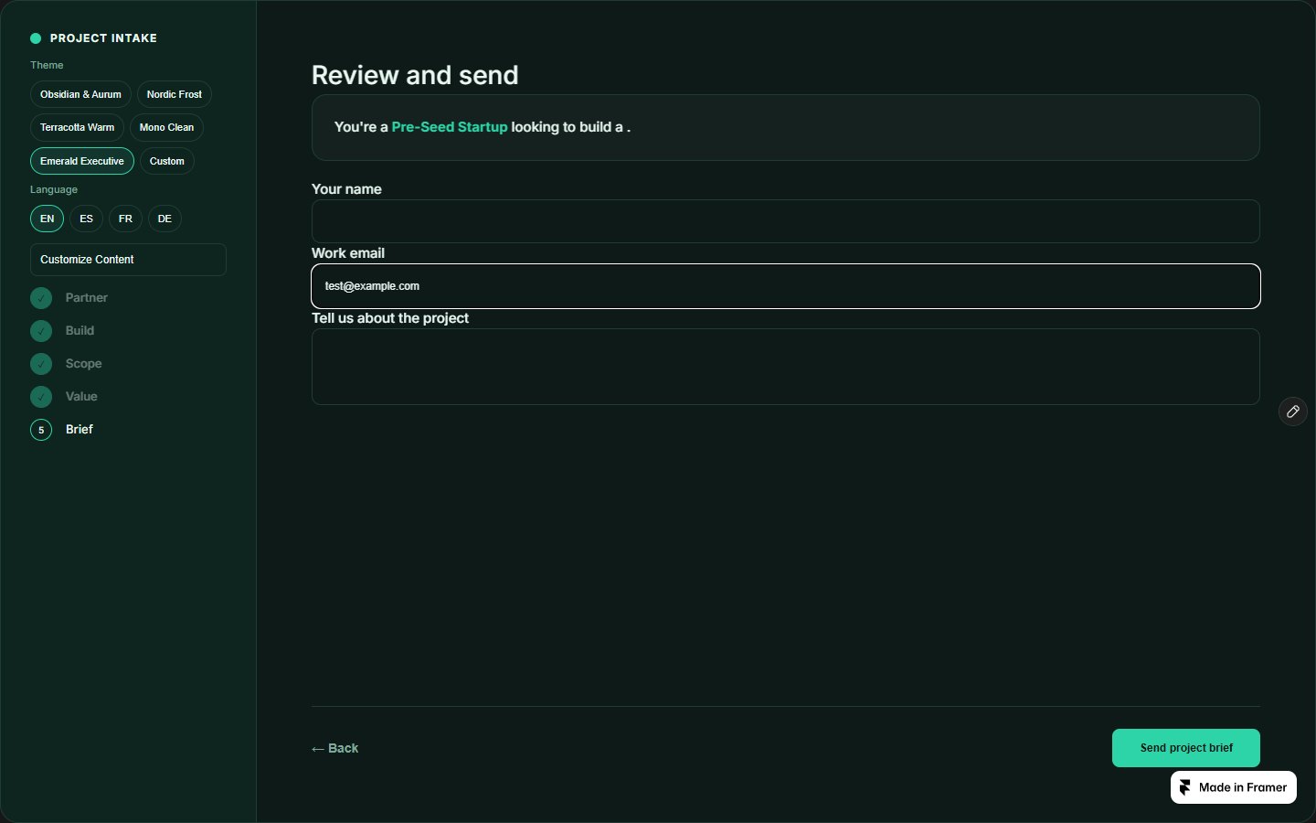 Project Intake — Lead Capture Wizard (Framer component demo) — финал