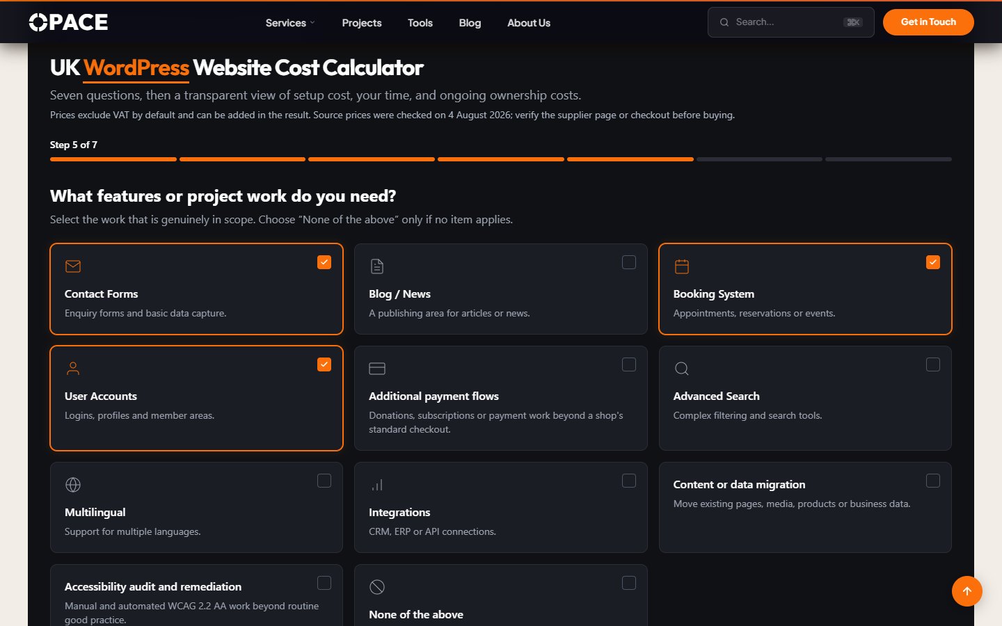 Opace — UK Website Cost Calculator — середина