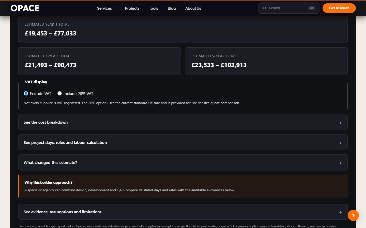 Opace — UK Website Cost Calculator — финал