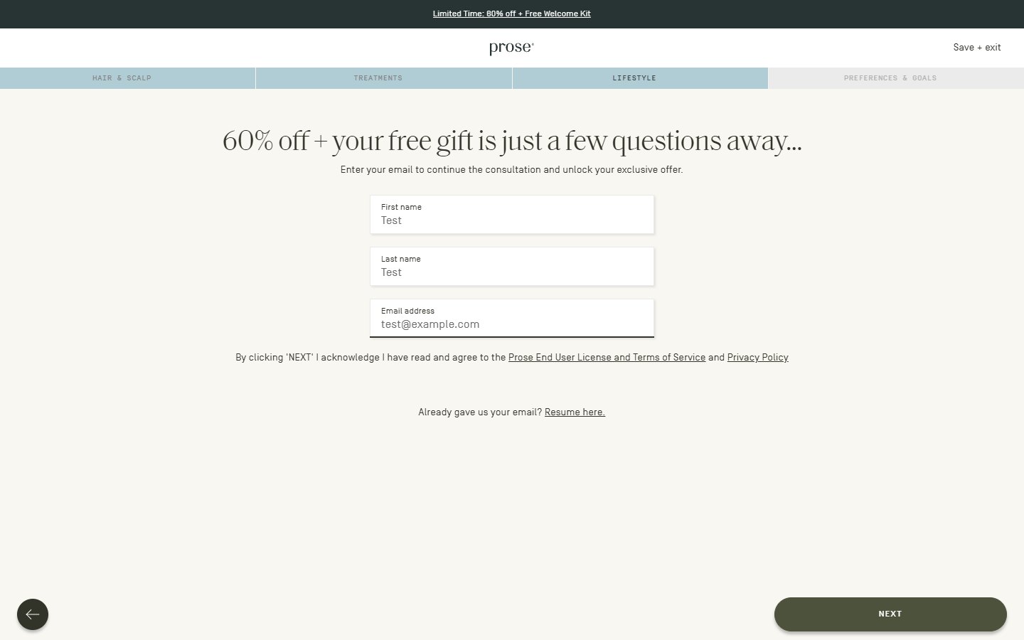 Prose — Custom Haircare Consultation — финал · итог скрыт за формой