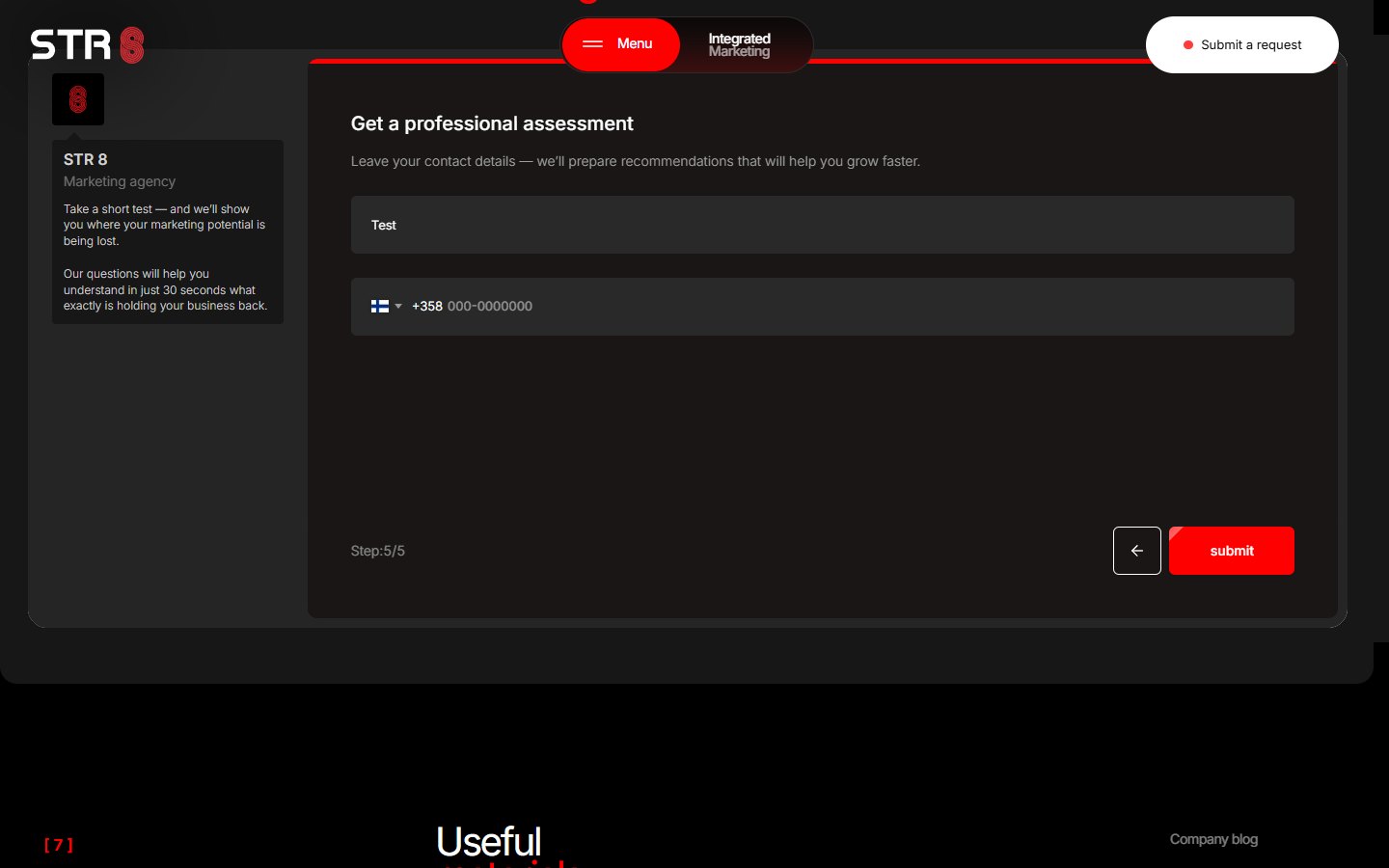 STR8 — «Take a short marketing brief» — финал · итог скрыт за формой