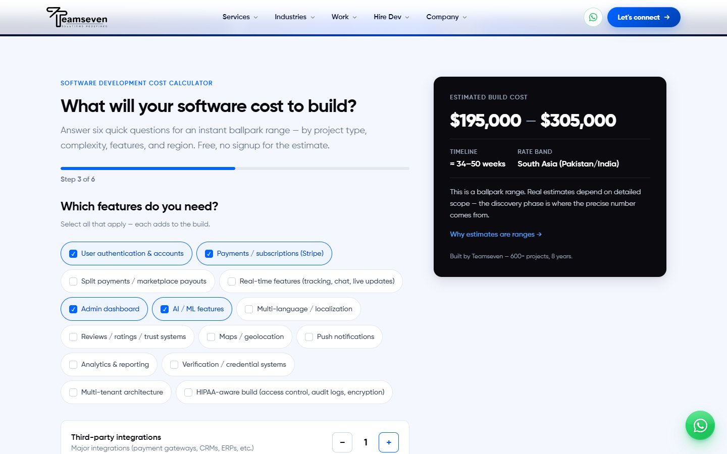 Teamseven — Software Development Cost Calculator — середина