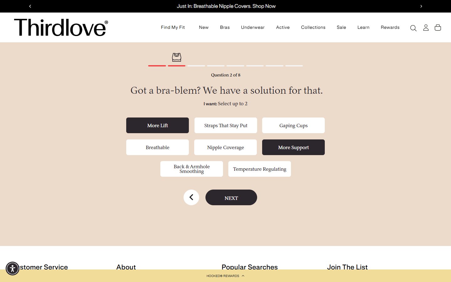 ThirdLove — Fit Finder — первый шаг