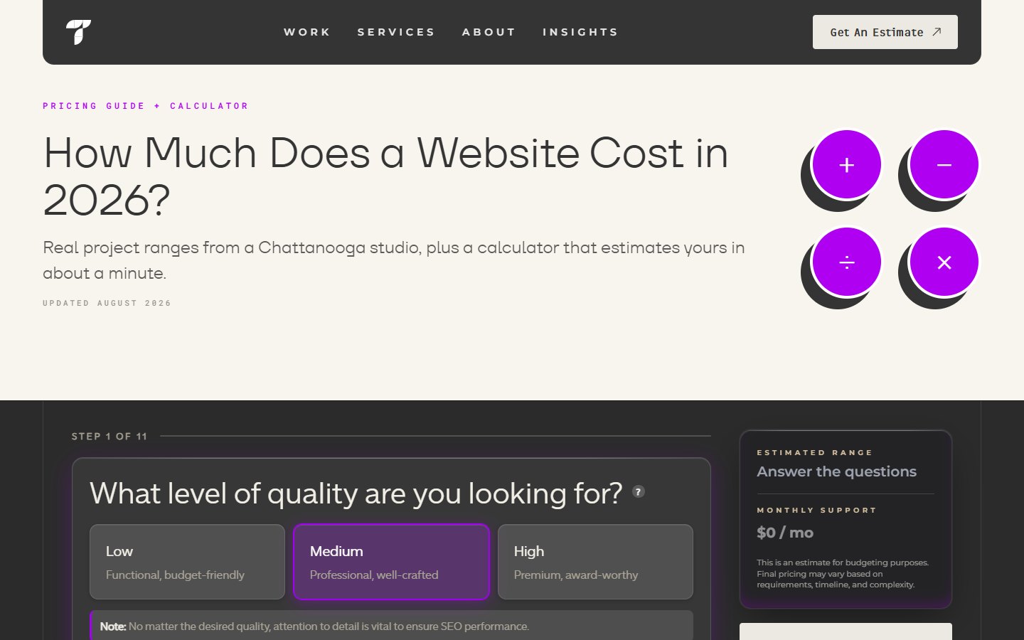 Triptych Interactive — Website Cost Calculator — первый шаг