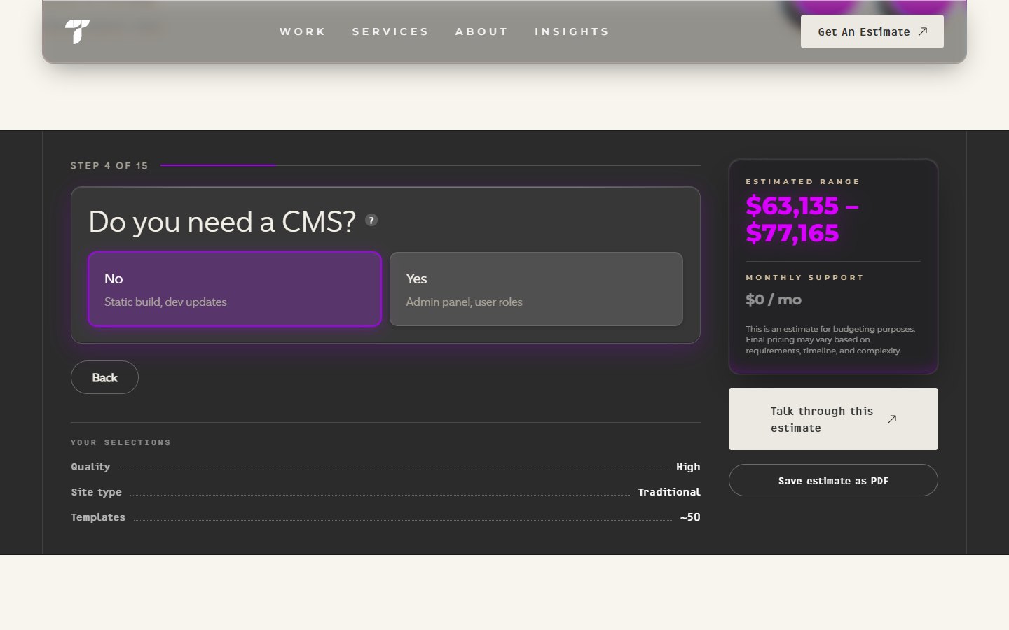 Triptych Interactive — Website Cost Calculator — середина