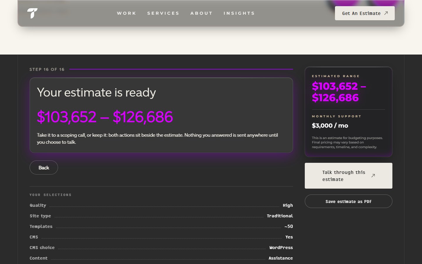 Triptych Interactive — Website Cost Calculator — финал