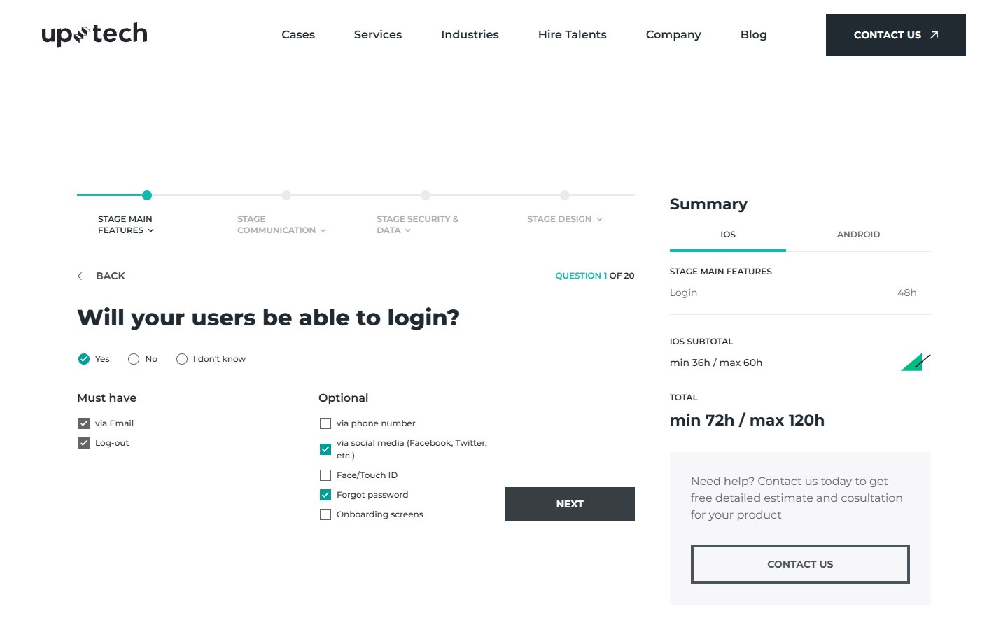 Uptech — App Development Cost Calculator — середина