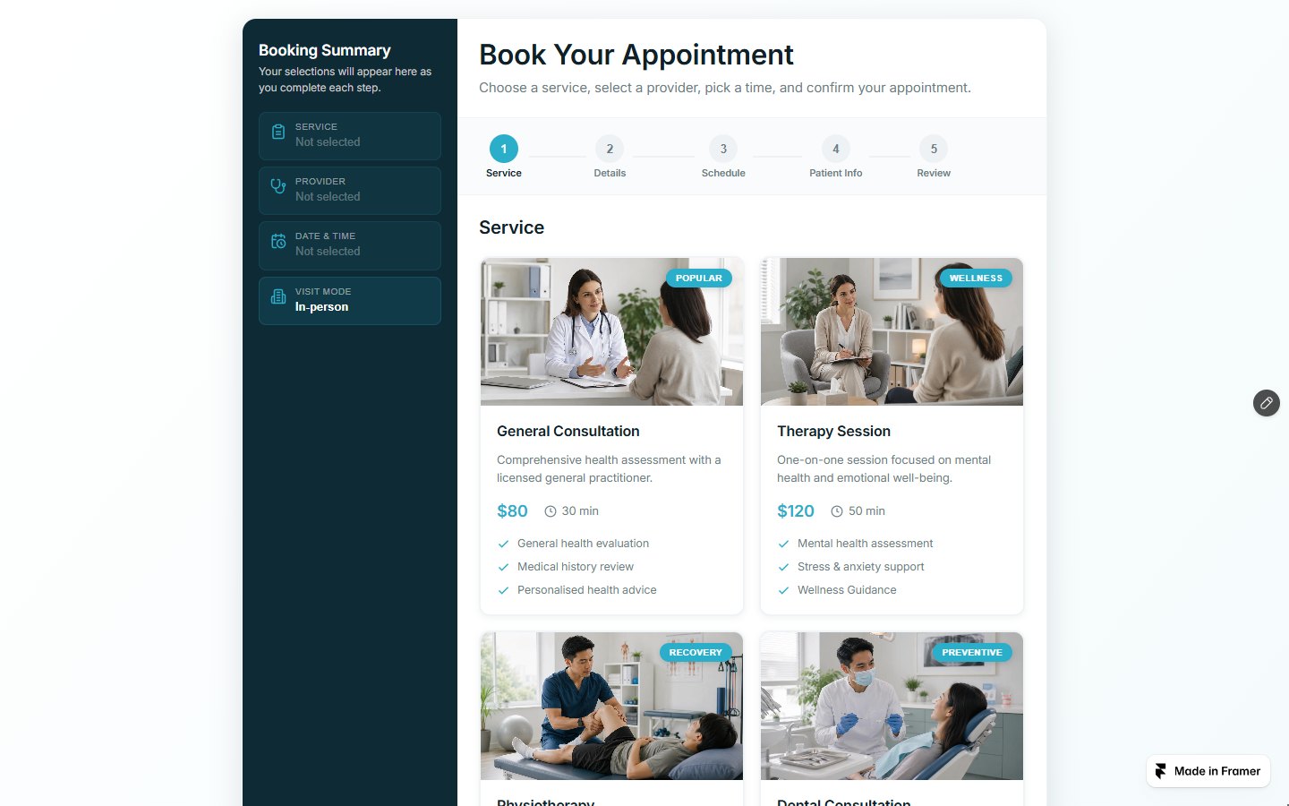 Care Booking Pro — Book Your Appointment (Framer component demo) — первый шаг
